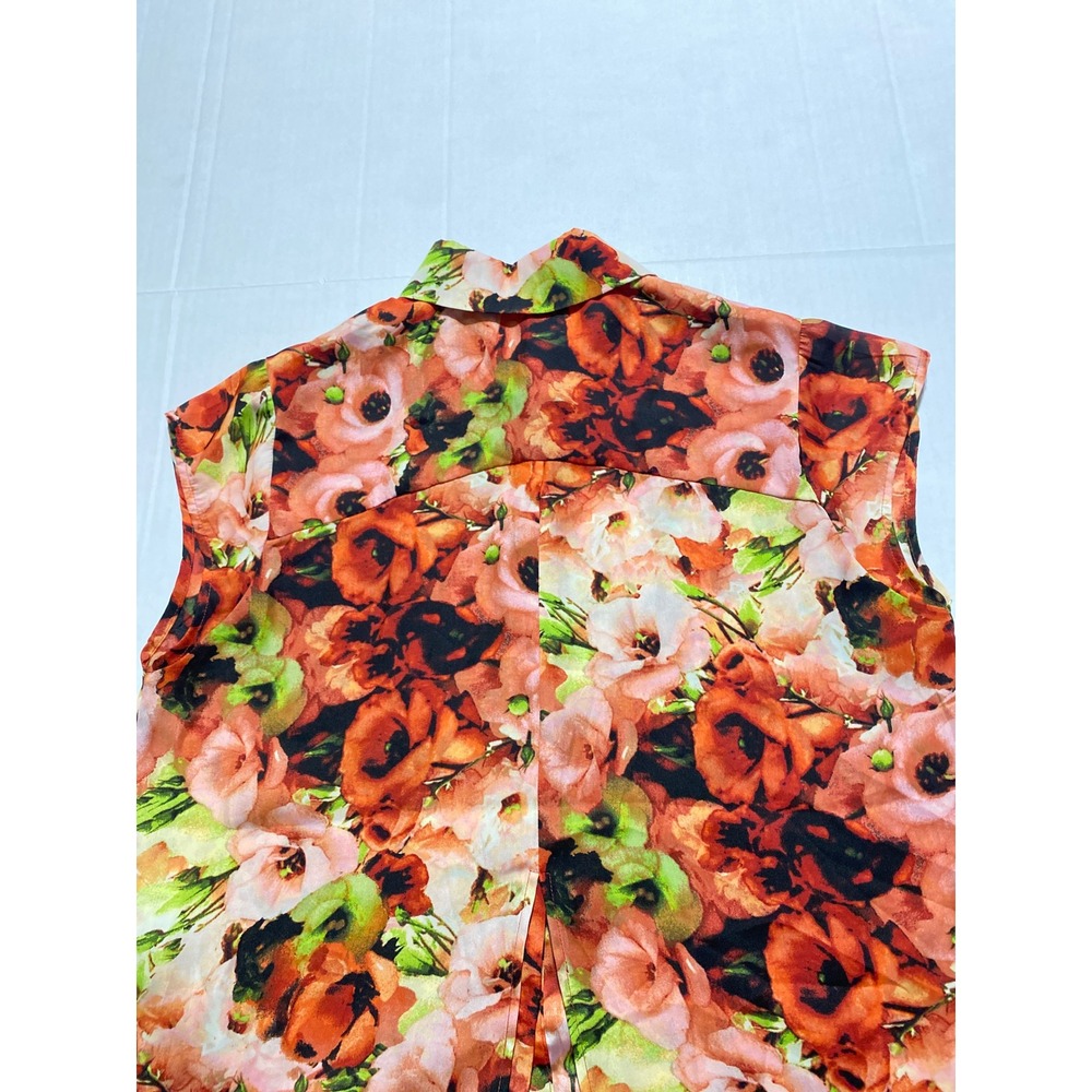 BB Dakota Floral Poppy Print Sleeveless Split Back Blouse Red Orange Colored M - Picture 6 of 7
